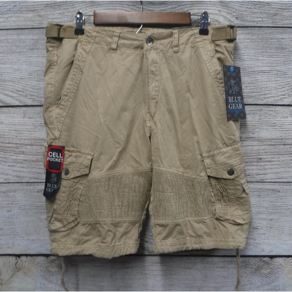 Blue Gear Shorts Mens Size 36 DK Khaki Ribbed Knee Moto Cargo Shorts New